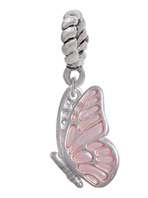 Translucent Pink Flying Butterfly Rope Charm Bead Dangle