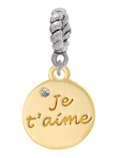 Gold Tone Je T'aime Disc Rope Charm Bead Dangle