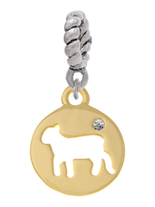 Gold Tone Lamb Silhouette Rope Charm Bead Dangle