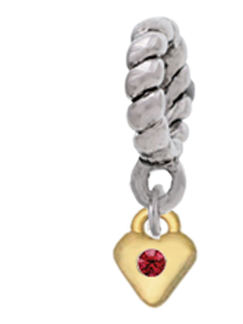 Mini January - Maroon Crystal Gold Tone Heart Rope Charm Bead Dangle