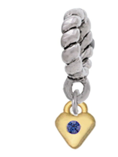 Mini September - Blue Crystal Gold Tone Heart Rope Charm Bead Dangle