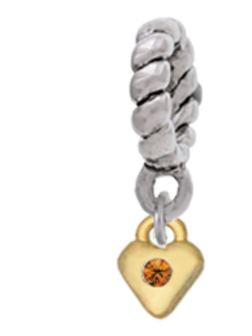 Mini November - Yellow Crystal Gold Tone Heart Rope Charm Bead Dangle