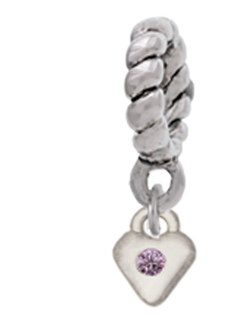 Mini Light Purple Crystal Heart Rope Charm Bead Dangle