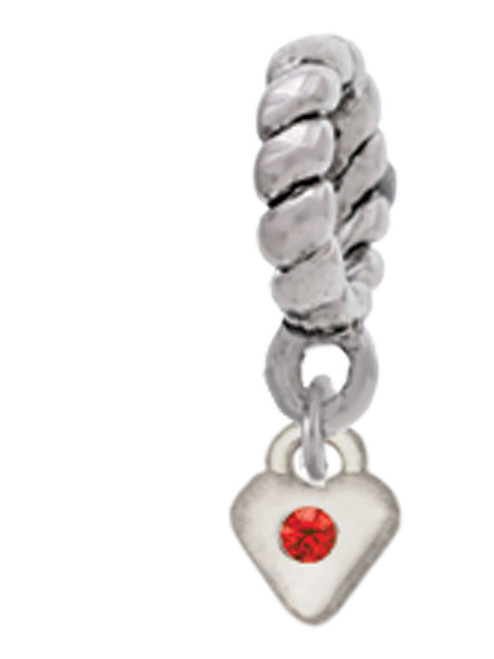 Mini July - Red Crystal Heart Rope Charm Bead Dangle