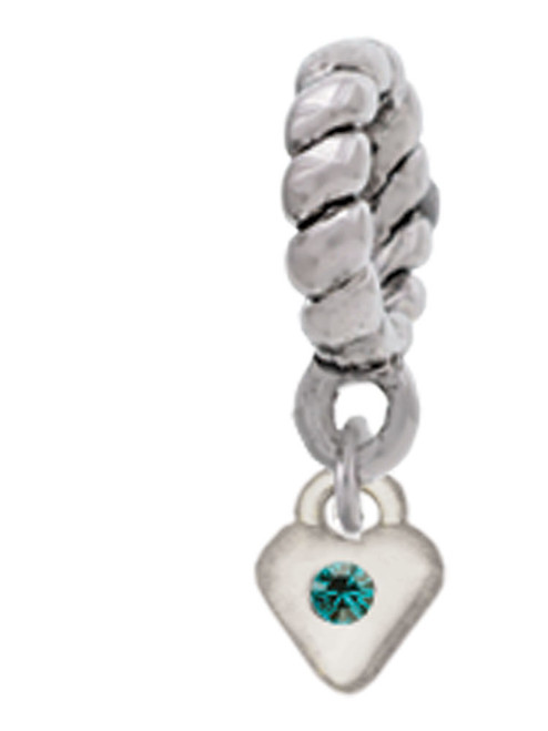 Mini December - Teal Crystal Heart Rope Charm Bead Dangle