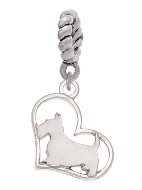 Scottie Dog Silhouette Heart Rope Charm Bead Dangle