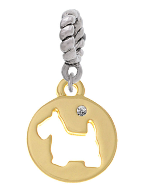 Gold Tone Scottie Dog Silhouette Rope Charm Bead Dangle