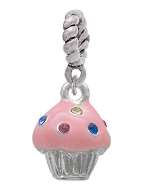 Small Pink Cupcake with Crystal Sprinkles Rope Charm Bead Dangle