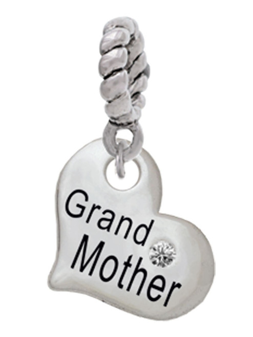 Small ''Grandmother'' Heart with Clear Crystal Rope Charm Bead Dangle