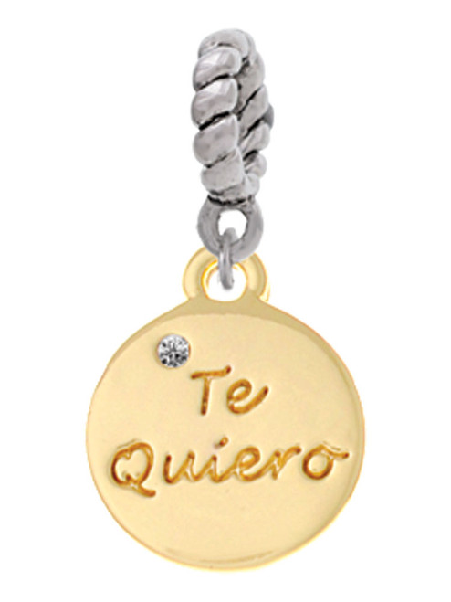 Gold Tone Te Quiero Disc Rope Charm Bead Dangle