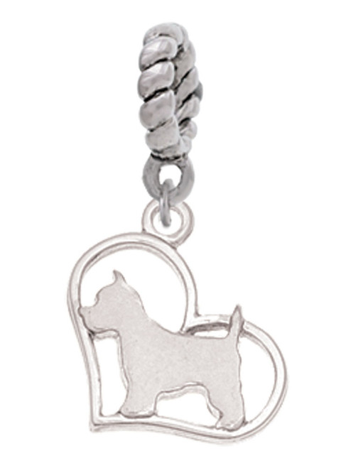 Westie Silhouette Heart Rope Charm Bead Dangle