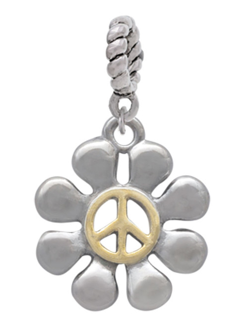 Large Daisy with Gold Tone Peace Sign Rope Charm Bead Dangle