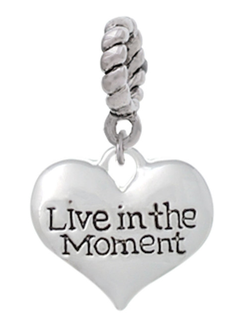 Live in the Moment Heart Rope Charm Bead Dangle