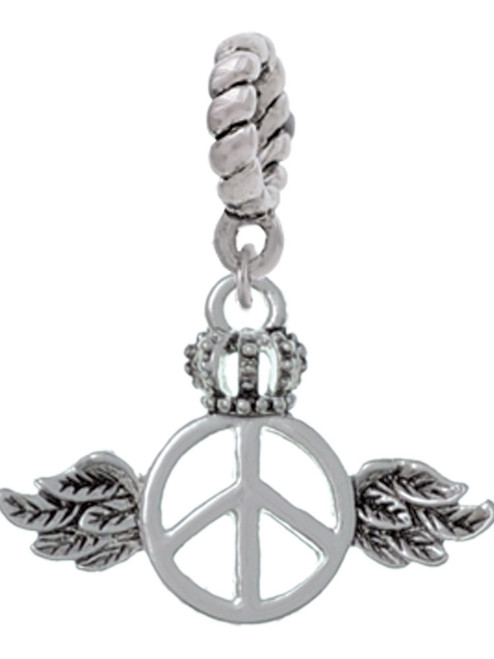 Winged Peace Sign with Crown Rope Charm Bead Dangle