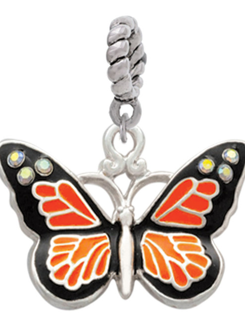 Large Monarch Butterfly with 6 AB Crystals Rope Charm Bead Dangle