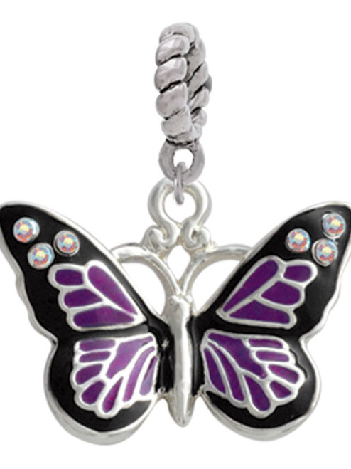 Large Purple Butterfly with 6 AB Crystals Rope Charm Bead Dangle