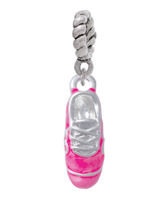 3-D Hot Pink Running Shoe Rope Charm Bead Dangle
