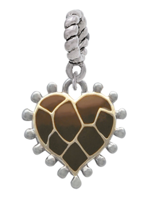 Two Tone Enamel Giraffe Print Heart Rope Charm Bead Dangle