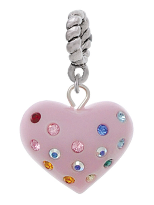 Pink Resin Heart Rope Charm Bead Dangle