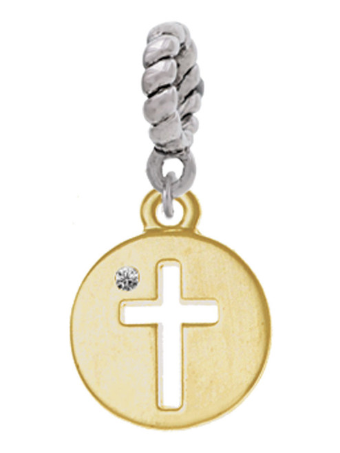 Gold Tone Cross Silhouette Rope Charm Bead Dangle