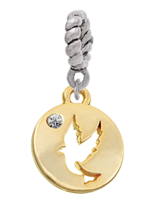 Gold Tone Dove Disc Rope Charm Bead Dangle