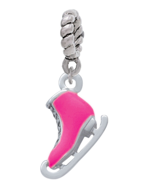 3-D Hot Pink Ice Skate Rope Charm Bead Dangle