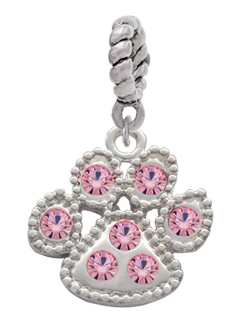 Large Paw with Light Pink Crystals Rope Charm Bead Dangle