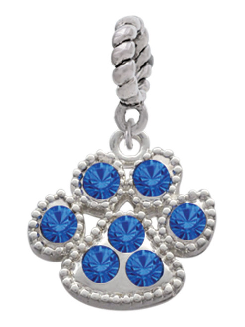 Large Paw with Blue Crystals Rope Charm Bead Dangle