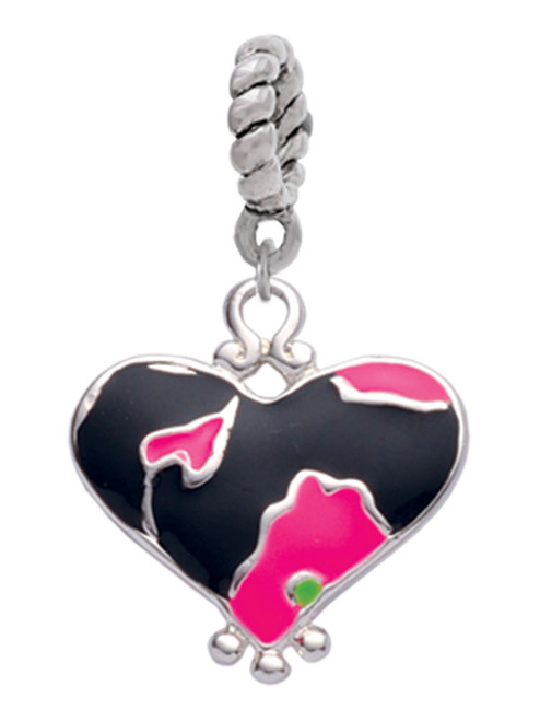 Hot Pink Large Cheetah Print Heart Rope Charm Bead Dangle