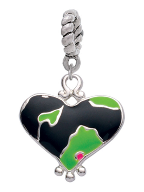 Lime Green Large Cheetah Print Heart Rope Charm Bead Dangle