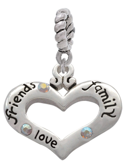 Heart with 3 AB Crystals - Friends Family Love Rope Charm Bead Dangle
