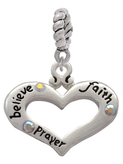 Heart with 3 AB Crystals - Believe Faith Prayer Rope Charm Bead Dangle
