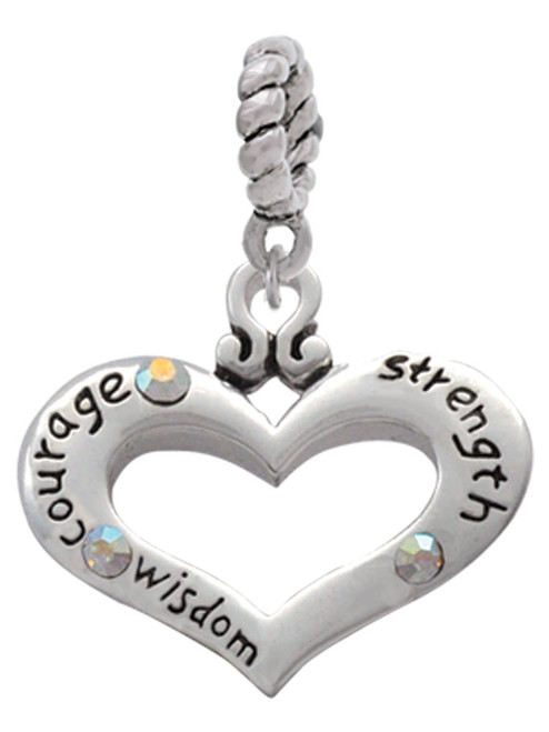 Heart with 3 AB Crystals - Courage Strength Wisdom Rope Charm Bead Dangle