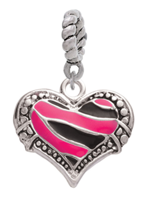 Hot Pink Tiger Print Heart Rope Charm Bead Dangle
