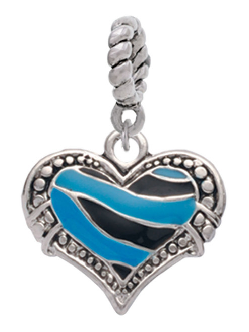 Hot Blue Tiger Print Heart Rope Charm Bead Dangle