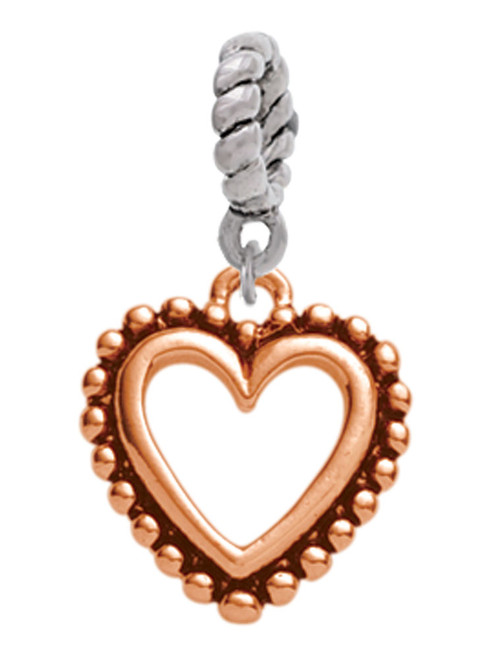 Open Rose Gold Tone Heart Rope Charm Bead Dangle