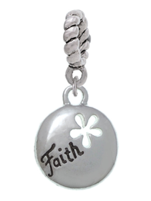 Faith Disc with Cutout Flower Rope Charm Bead Dangle