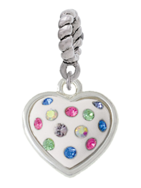 White Resin Heart with Spring Crystals Rope Charm Bead Dangle