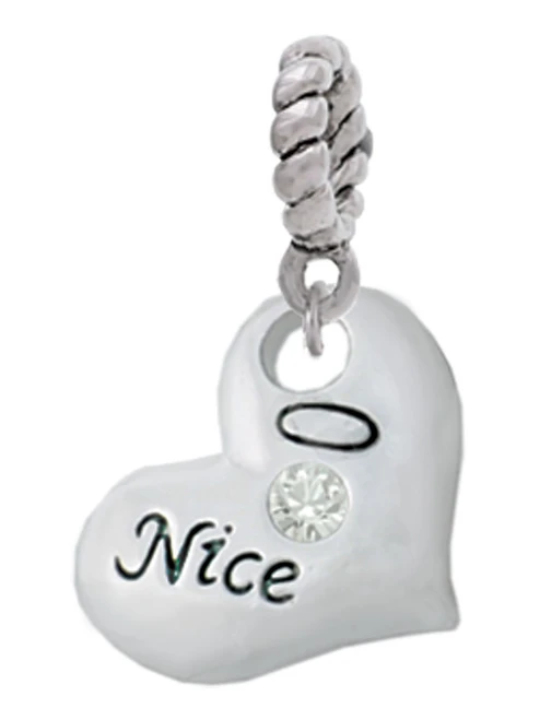 Naughty or Nice Heart with Crystals Rope Charm Bead Dangle