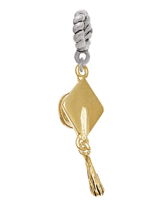 Gold Tone Graduation Hat Rope Charm Bead Dangle