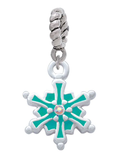 Teal Snowflake with Clear Crystal Rope Charm Bead Dangle