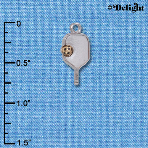 C6682 - Pickleball Paddle - Im. Rhodium and Gold-tone Plated Charm
