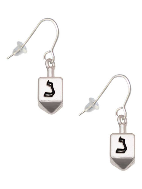 3 Merry Monkeys Silvertone 3-D Dreidel - French Earrings