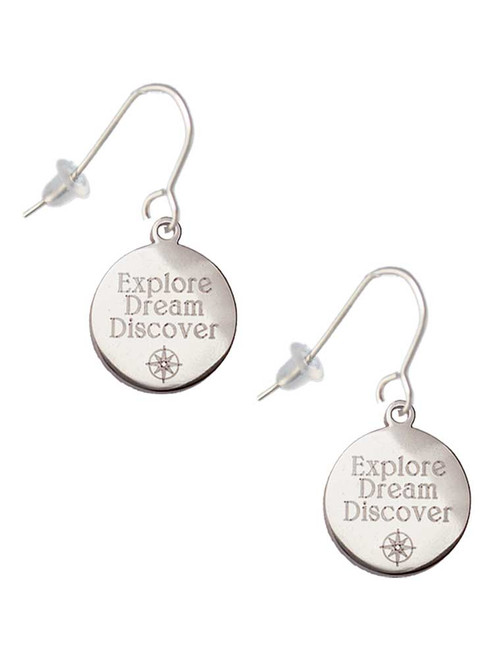 3 Merry Monkeys Engraved Explore Dream Discover Disc - French Earrings
