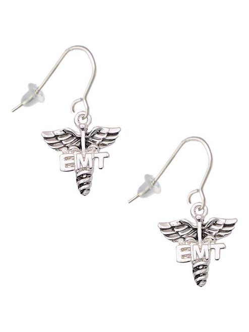 3 Merry Monkeys Silvertone EMT Caduceus - French Earrings