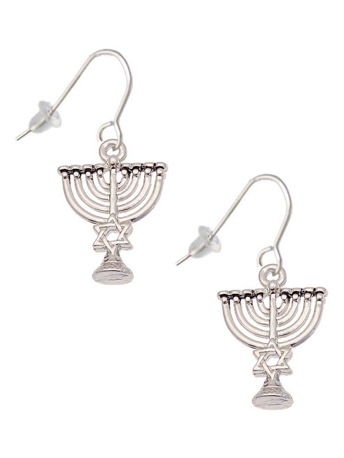 3 Merry Monkeys Plated 3-D Menorah - French Earrings