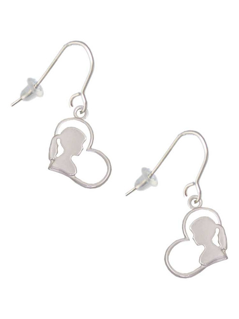 3 Merry Monkeys Girl Silhouette in Heart - French Earrings