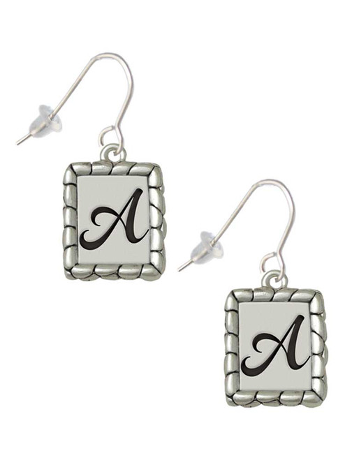 3 Merry Monkeys Silvertone Pebble Border Initial - French Earrings