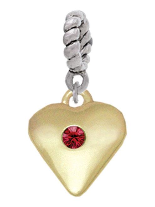 Large January - Maroon Crystal Gold Tone Heart Rope Charm Bead Dangle