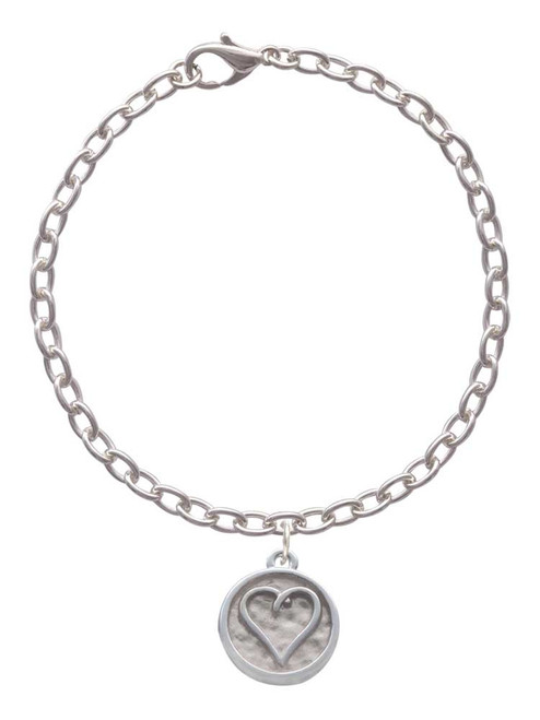 3 Merry Monkeys Silvertone Heart Outline - Round Seal - Charm Bracelet